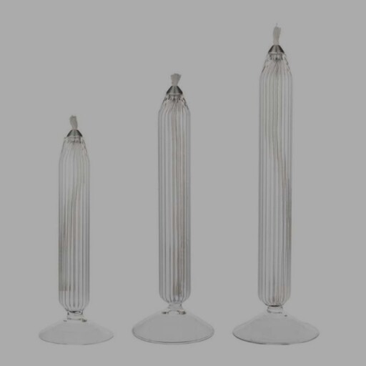 شمع شیشه ای مدل مدادی شیار دار مجموعه 3 عددی