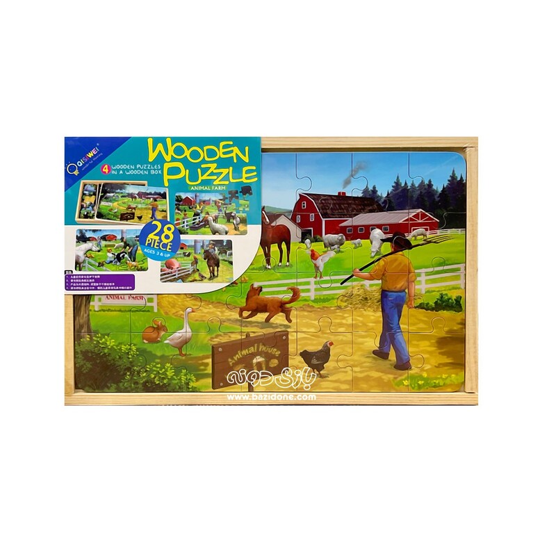 بازی فکری باکس پازل چوبی 4 در 1 حیوانات مزرعه