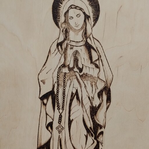 تابلو چوبی سوخت نگاری شده طرح مریم مقدس