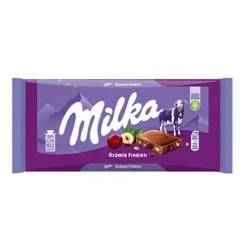 شکلات شیری با تکه های فندق و کشمش میلکا Milka