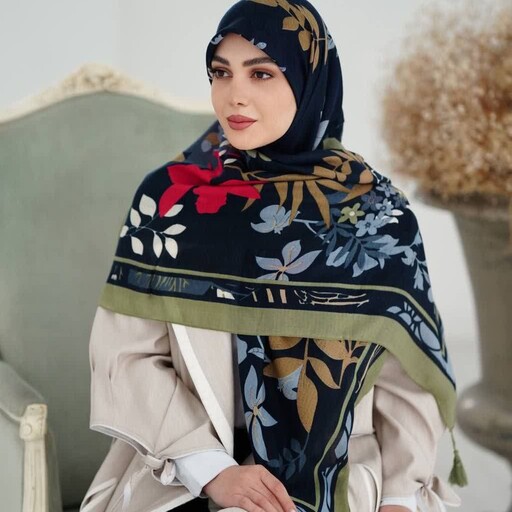 روسری سیا اسکارف طرحدار، جنس نخ پنبه،در دو رنگ، قواره 140