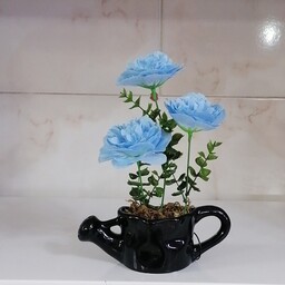 گلدان سفالی  گل سوسن آبی روشن طرح آب پاش 35 سانت