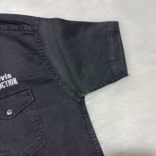 پیراهن مردانه جین آستین کوتاه سنگشور زغالی دو جیب ارسال رایگان