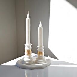 ست شمع رومی در دو سایز همراه سینی دفرمه 