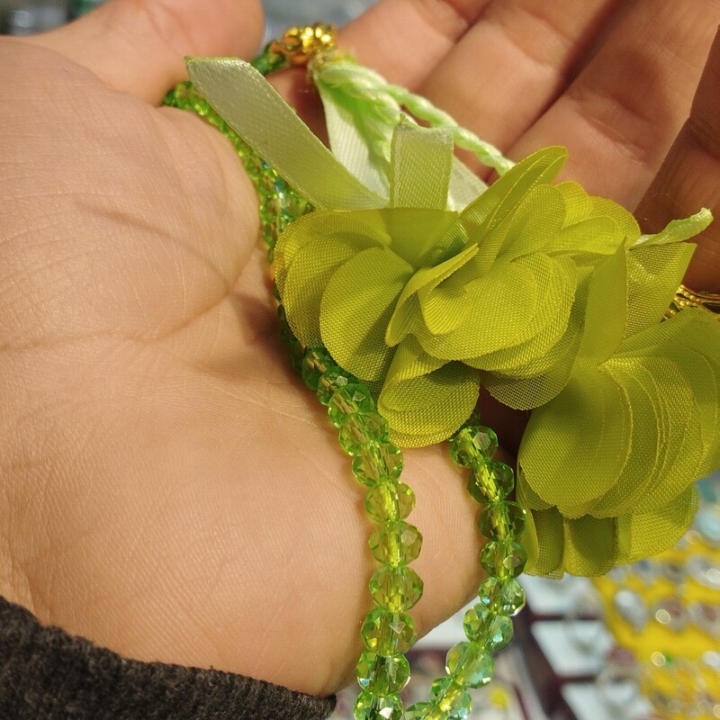 تسبیح کریستالی گل دار برای جا نماز 101 دانه رنگ سبز