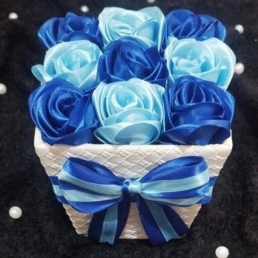 باکس گل مصنوعی چوبی آبی روشن و آبی کاربنی با روکش چرم