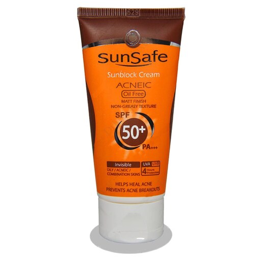 کرم ضد آفتاب سان سیف SPF50 فاقد چربی مناسب پوست چرب و آکنه ای