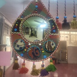 آینه اشکی دیوار آویز  با تزئین گلیم و جاجیم