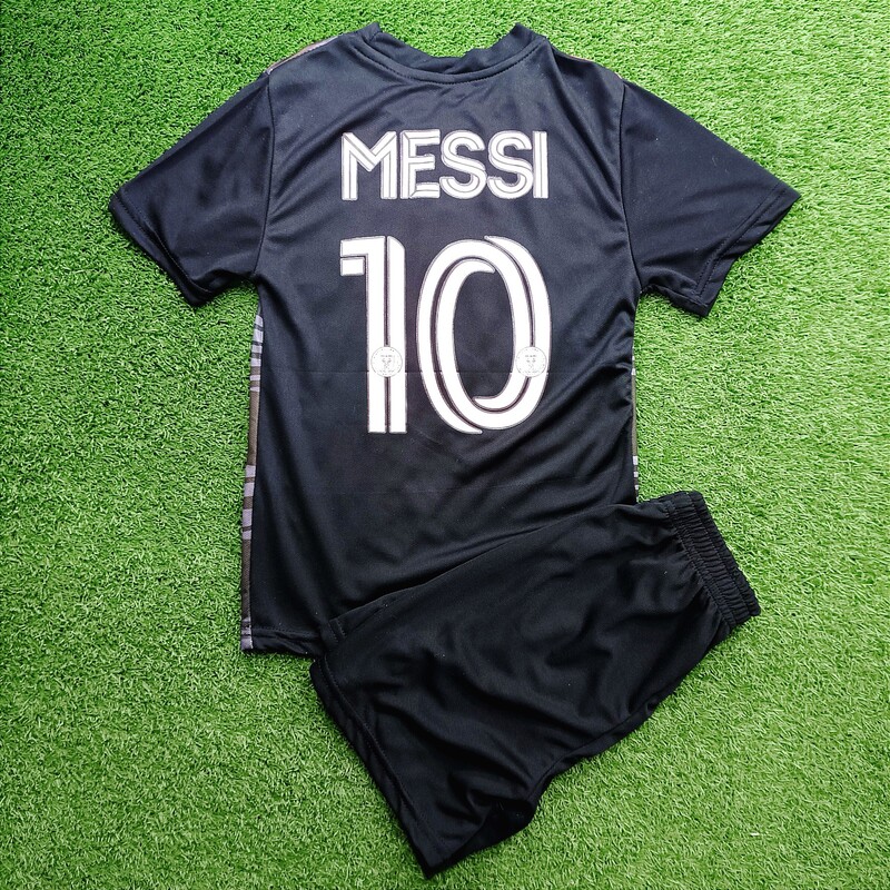 ست پیراهن شورت فوتبالی پسرانه تیم اینترمیامی شماره 10 مسی رنگ مشکی صورتی