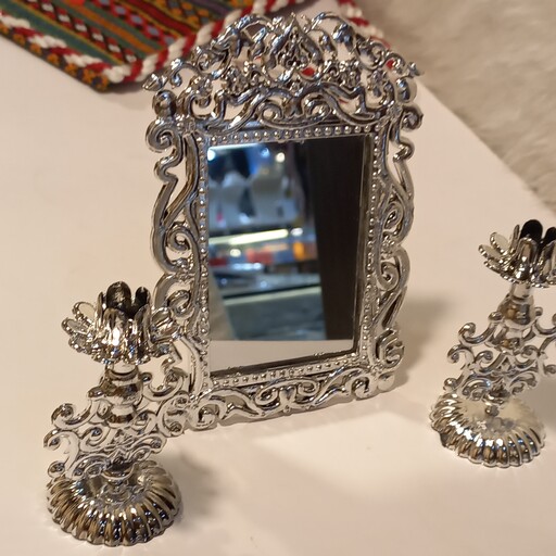 آینه و شمعدان سایز کوچک فوق العاده قشنگ و زیبا فانتزی فروش فقط عمده ( حداقل تعداد سفارش 5عدد)مناسب برای هدیه و نذر