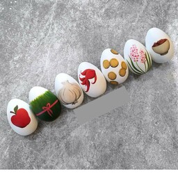 ست هفت عددی تخم مرغ رنگی سفالی عید نوروز طرح هفت سین تماما نقاشی کار دست و ضد آب