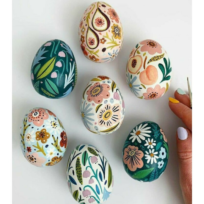 تخم مرغ رنگی سفالی عید نوروز طرح گل و میوه تماما نقاشی کار دست و ضد آب