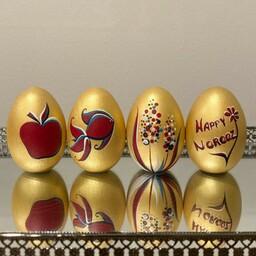 ست چهار عددی تخم مرغ رنگی سفالی عید نوروز طرح نوروز مبارک تماما نقاشی کار دست و ضد آب