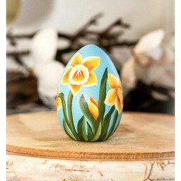 تخم مرغ رنگی سفالی عید نوروز طرح گل نرگس تماما نقاشی کار دست و ضد آب