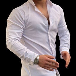 پیراهن مردانه سفید کتان بدون جیب