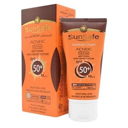 کرم ضد آفتاب SPF50 فاقد چربی کرم پودری بژ طبیعی50 گرمی سان سیف