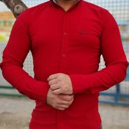 پیراهن مردانه قرمز  آستین بلند اندامی ساده کشی (ارسال رایگان )