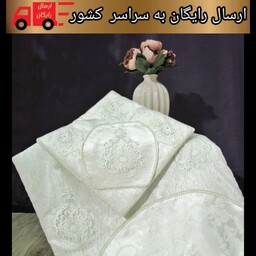 سجاده دانتل گیپور عروس  با سنگ های تزئینی قابل شستشو با پارچه ترک گلدوزی