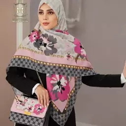 ست کیف و روسری زنانه طرح جدید بهاری رنگ طوسی صورتی طرح گوچی mo962