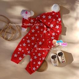 سرهمی کلاه دار نوزادی طرح ستاره اسپرت قیمت مناسب لباس نوزاد و بچگانه