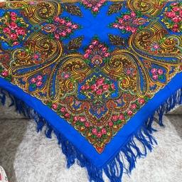 روسری ترکمن پشمی کوچک آبی ریشه دار
