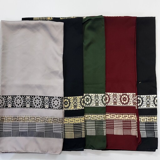 روسری ساتن ابریشم مجلسی با حاشیه طلاکوب در 5 رنگ ،بانوی ایده آل (ارسال رایگان)