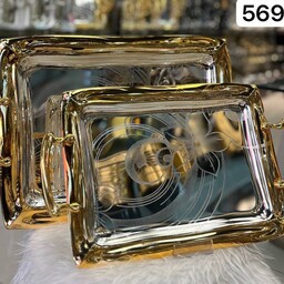 سینی وینکس 2 سایز، استیل ضخیم ، دسته استیل ، رنگ نقره ای لب طلایی ، کد 569