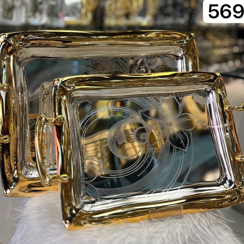 سینی وینکس 2 سایز، استیل ضخیم ، دسته استیل ، رنگ نقره ای لب طلایی ، کد 569