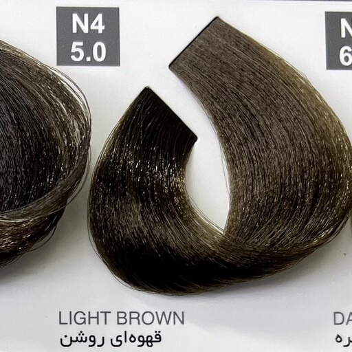 رنگ قهوه ای روشنN4،5.0،رنگ مو کاترومر بدون آمونیاک  و یک عدد اکسیدان 150 میلی لیتر