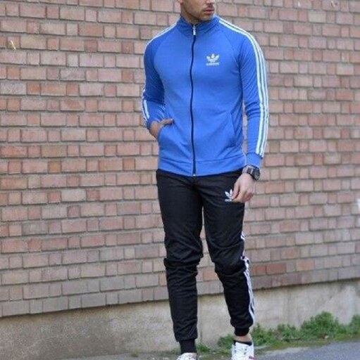 ست سوییشرت ورزشی و شلوار مردانه ADIDAS  رنگ آبی فری سایز مخصوص لارج و ایکس لارج