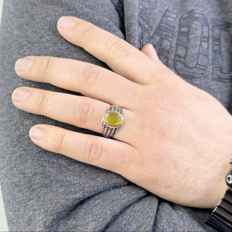 انگشتر نقره مردانه با سنگ عقیق زرد (شرف الشمس) کد 6075