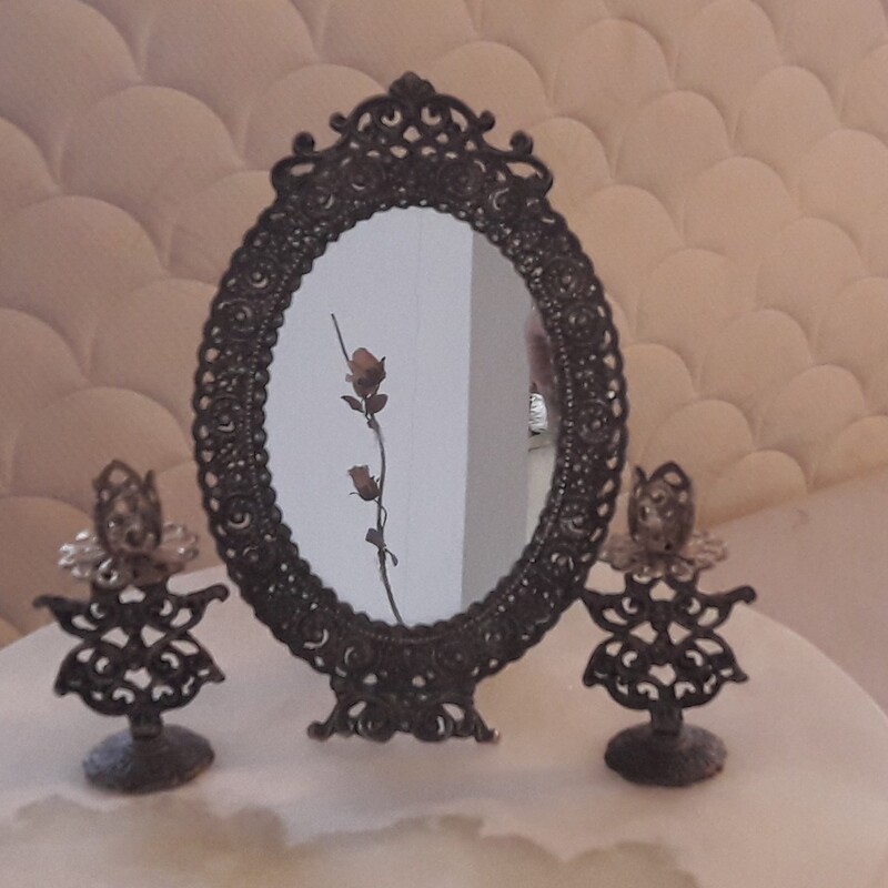آینه و شمعدان نقره ای طرح زنگاری