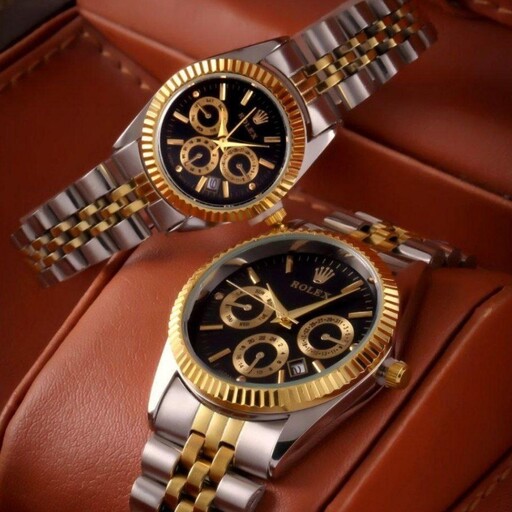 ساعت ست زنانه مردانه  رولکس Rolex صفحه مشکی طرح سه موتور