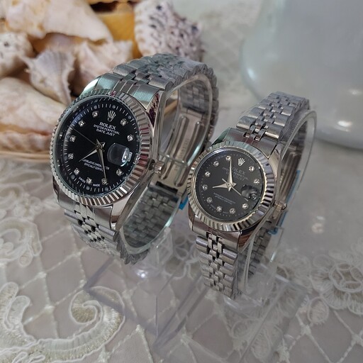 ساعت زنانه رولکس Rolex نقره ای صفحه مشکی