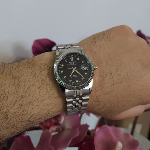 ساعت ست زنانه مردانه  رولکس Rolex نقره ای صفحه مشکی