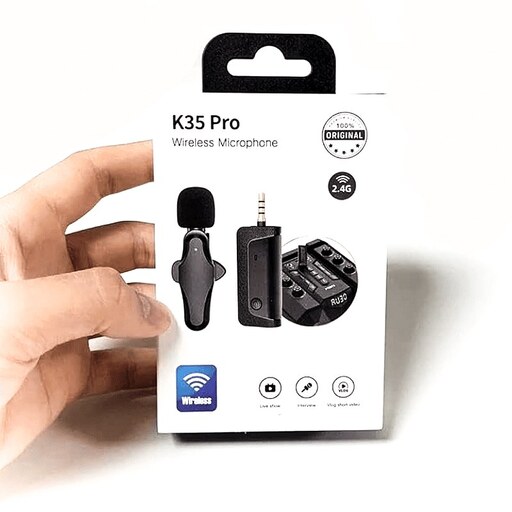 میکروفون یقه ای بیسیم K35 Pro Dual - دو میکروفون - میکروفن بلوتوثی دوربین آمپلی فایر اسپیکر ماشین