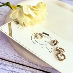 پک گوشواره حلقه ای قطر یک سانت جواهری همراه با یک گلگوش زنجیری و ایر کاف طلایی روکش طلا با ابکاری درجه یک