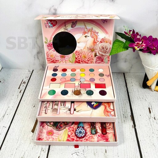 اسباب بازی ست لوازم آرایشی سه طبقه طرح یونیکورن unicorn makeup box