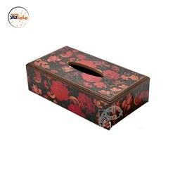 جعبه دستمال کاغذی چوبی گل و مرغ قجری