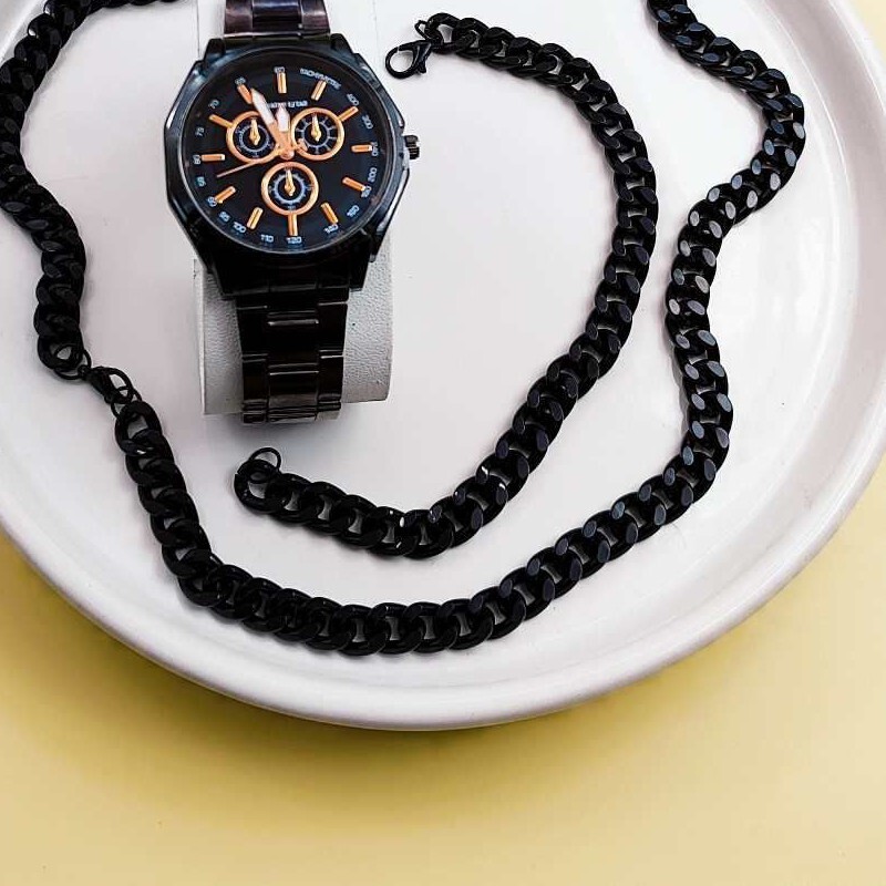 ست مردانه ست کامل ساعت و گردنبند و دستبند و انگشتر و کد 26ع وشیک و زیبا 