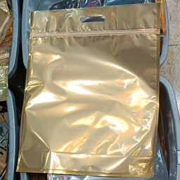 پاکت زیپ کیپ متالایزی طلایی یک رو شفاف بسته  10 کیلویی در ابعاد مختلف
