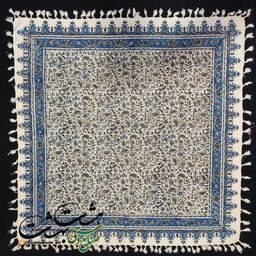 سفره قلمکار یک در یک متر برند زابلیان اصفهان  آبی رنگ در دو طرح بادامی