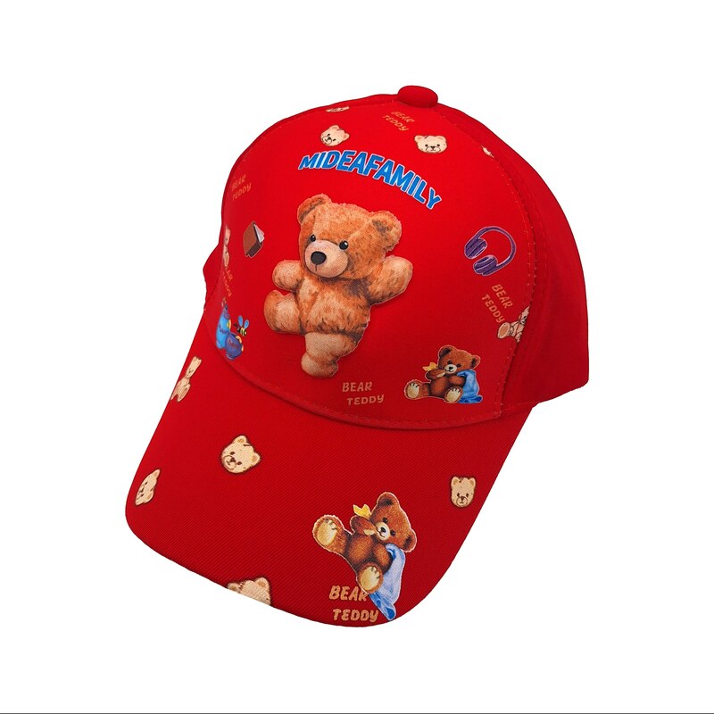 کلاه کپ پسرانه مدل خرس برجسته کد 1143 رنگ قرمز