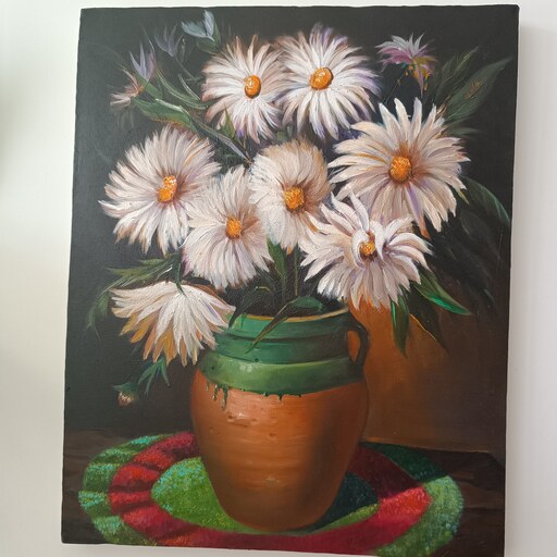 تابلو نقاشی رنگ روغن گلدان 