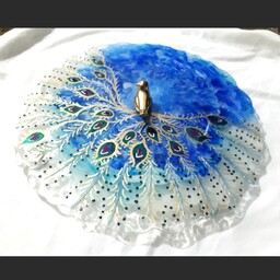 سینی سرو یا استند پذیرایی تمام  رزینی دست ساز  طرح طاووس