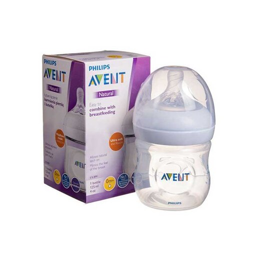 شیشه شیر AVENT اونت 125 میل اصل فیلیپس دهانه عریض و ضد نفخ