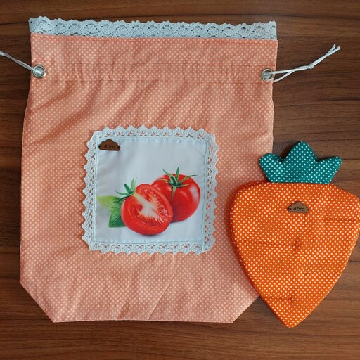 ست کیسه سبزی 3لایه طرح گوجه فرنگی و دستگیره میوه ای طرح هویج از برند ابرا