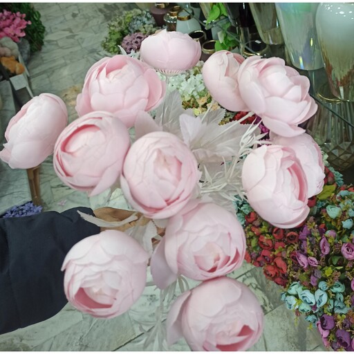 گل مصنوعی بوته نسترن 12 گل درشت وارداتی با کیفیت 