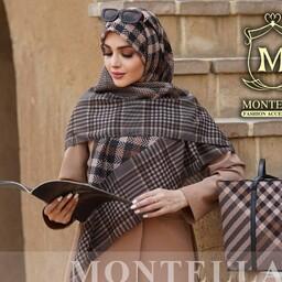 شال یا  روسری نخی برند مونتلا  طرح تارتان کرم(ارسال  به سراسر کشور)