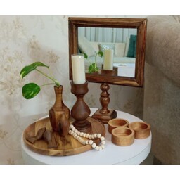 هفت سین چوبی ظروف چوبی چوب گردو استند آینه بشقاب جا شمعی گلدون  گنجشگ مهره 3 تا پیاله